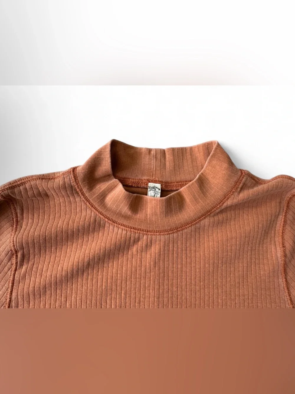 FREE PEOPLE Ribbed Mock Neck Long Sleeve Sweater - Rust and Charcoal - Medium